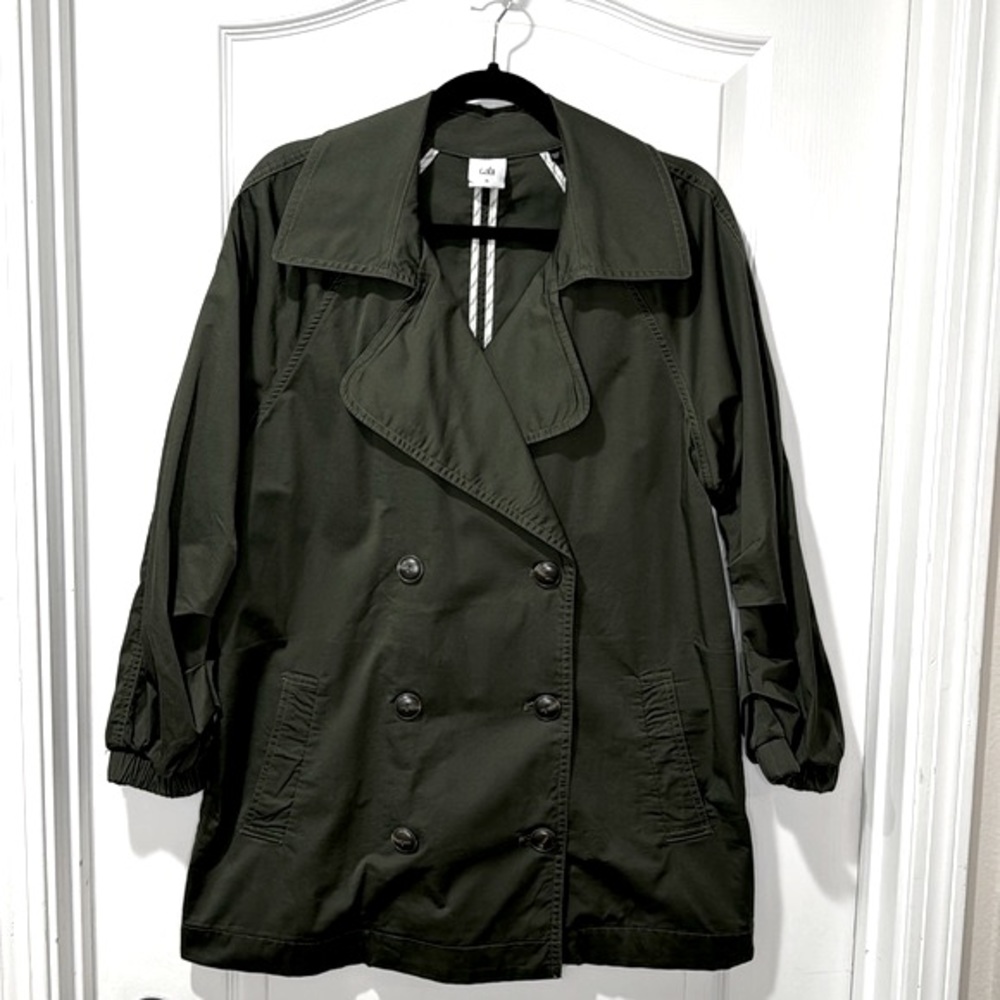 NWOT CAbi Olive Expedition Double-Breasted 3/4 sleeve relaxed fit jacket, size M